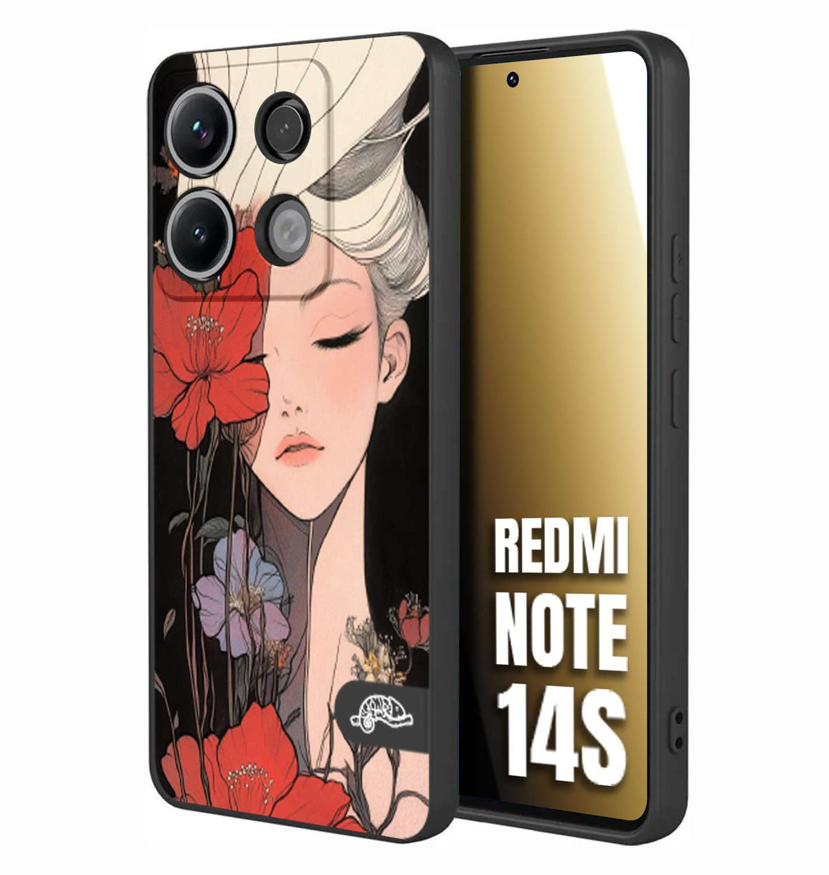 CUSTOMIZZA - Custodia cover nera morbida in tpu compatibile per Xiaomi Redmi Note 14S woman flower Fantasia Floreale Design Donna e Fiori, Retro Artistico