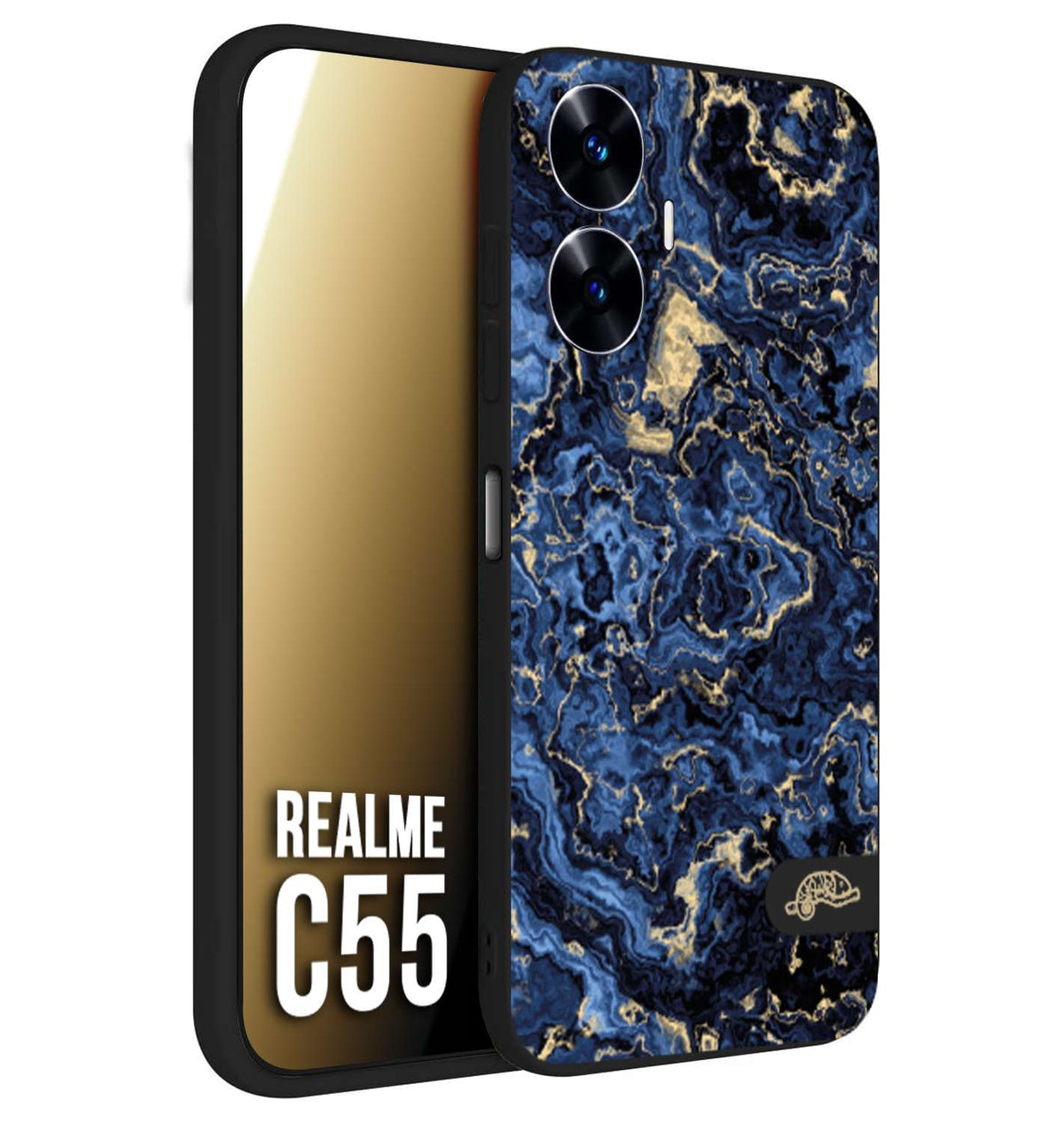 CUSTOMIZZA - Custodia cover nera morbida in tpu compatibile per Realme C55 effetto marmo marble blu venature dorato psichedelico