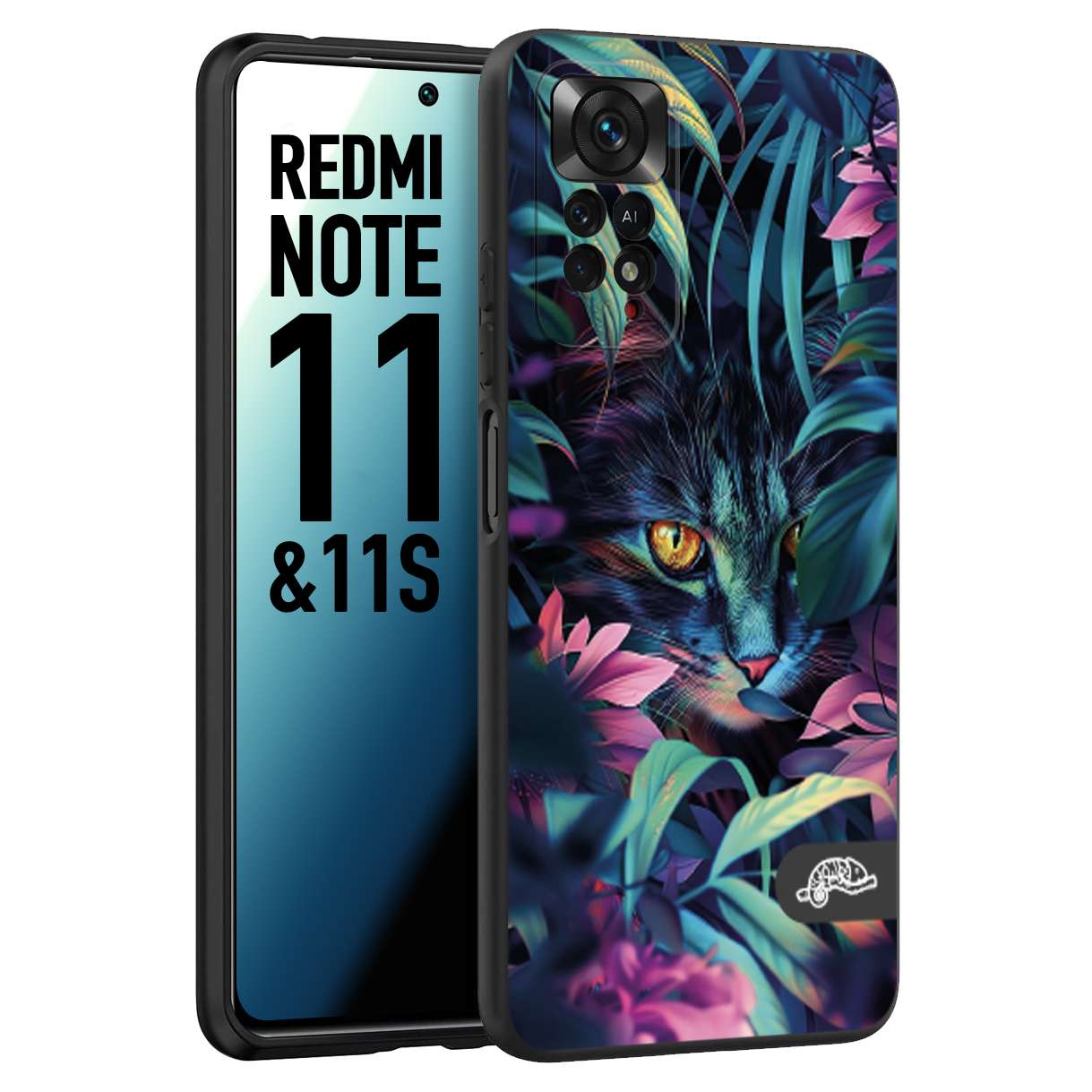 CUSTOMIZZA - Custodia cover nera morbida in tpu compatibile per Xiaomi Redmi Note 11 - Note 11S animali color giungla tropicale occhio di gatto colori vibranti disegnato