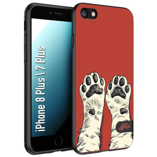 CUSTOMIZZA - Custodia cover nera morbida in tpu compatibile per iPhone 7 Plus - 8 pluszampe di gatto cat paws rossa red disegnata fumetto cartoon