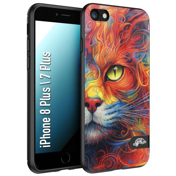 CUSTOMIZZA - Custodia cover nera morbida in tpu compatibile per iPhone 7 Plus - 8 plus animali color cat gatto viso colori vibranti disegnato schizzo