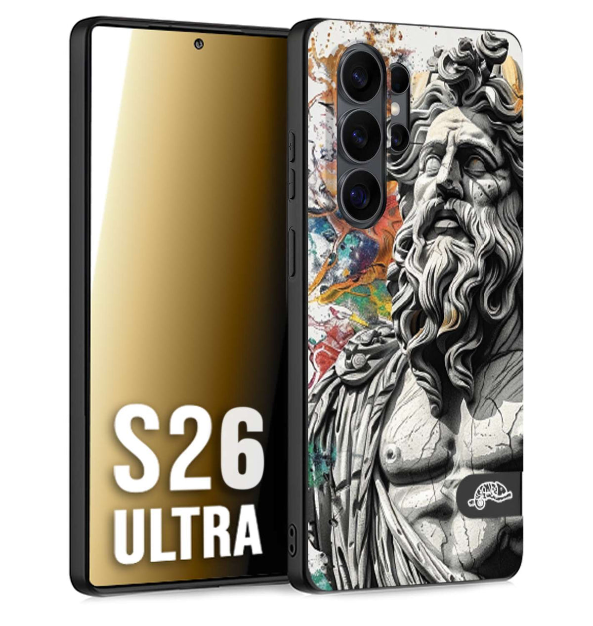 CUSTOMIZZA - Custodia cover nera morbida in tpu compatibile per Samsung S26 ULTRA statua colorata moderna antico tattoo splash color