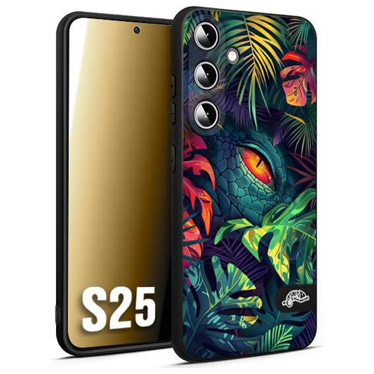 CUSTOMIZZA - Custodia cover nera morbida in tpu compatibile per Samsung S25 animali color giungla tropicale occhio di coccodrillo alligatore disegnato