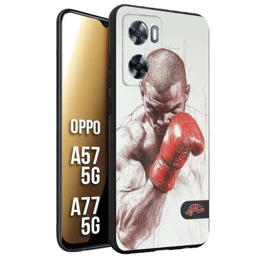 CUSTOMIZZA - Custodia cover nera morbida in tpu compatibile per Oppo A57 5G - A77 5G pugilato pugili disegno tattoo guantoni box sport primo piano