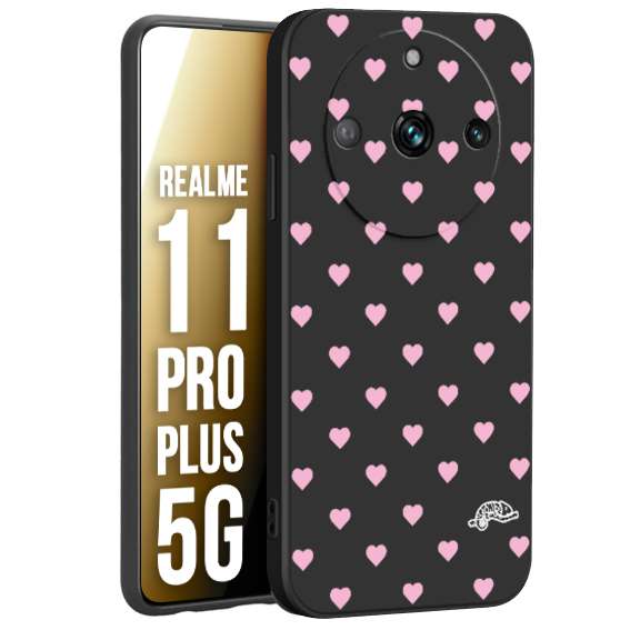 CUSTOMIZZA - Custodia cover nera morbida in tpu compatibile per Oppo Realme 11 PRO PLUS 5G cuori pois rosa su nero donna pin up vintage