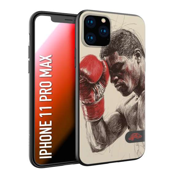 CUSTOMIZZA - Custodia cover nera morbida in tpu compatibile per iPhone 11 PRO MAX pugilato pugili disegno tattoo guantoni boxer pesi massimi