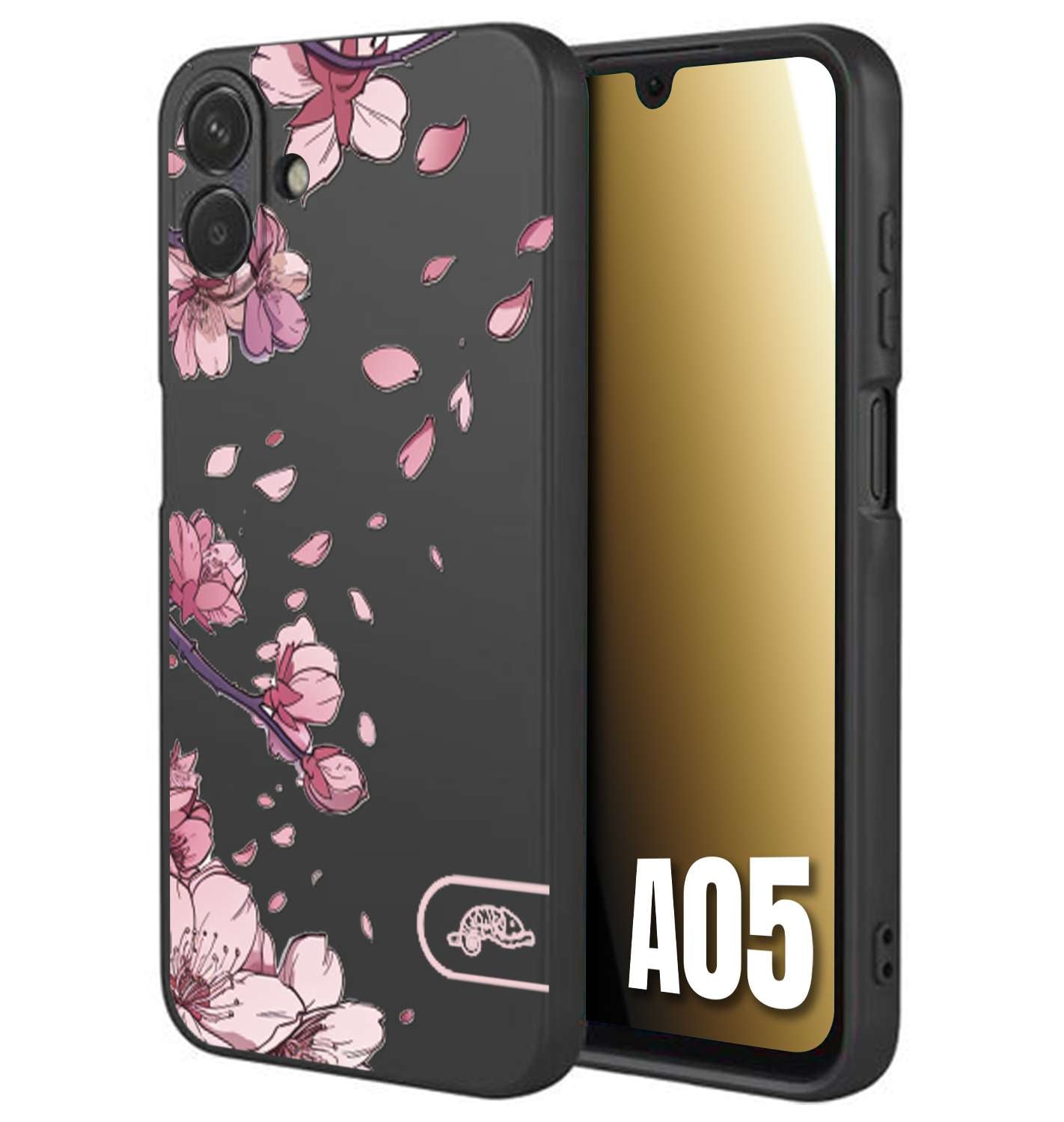 CUSTOMIZZA - Custodia cover nera morbida in tpu compatibile per Samsung A05 giapponese fiori di ciliegio in fiore a rilievo disegnata tattoo