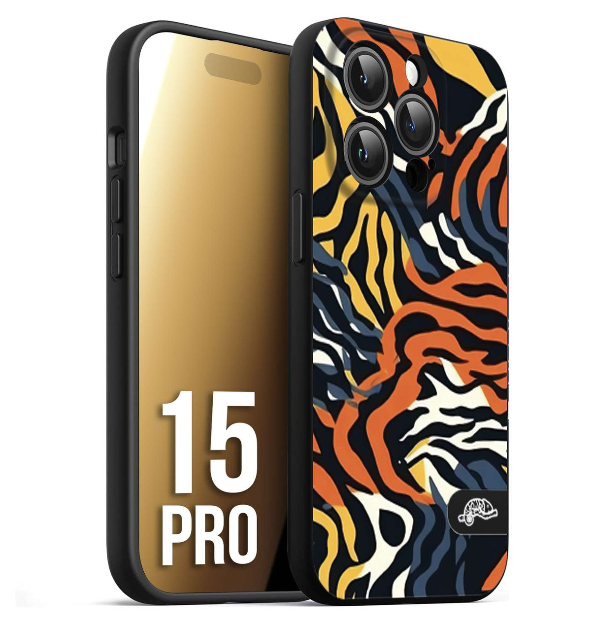 CUSTOMIZZA - Custodia cover nera morbida in tpu compatibile per iPhone 15 PRO leopardato maculato tigrato tiger colorata gialla blu arancio