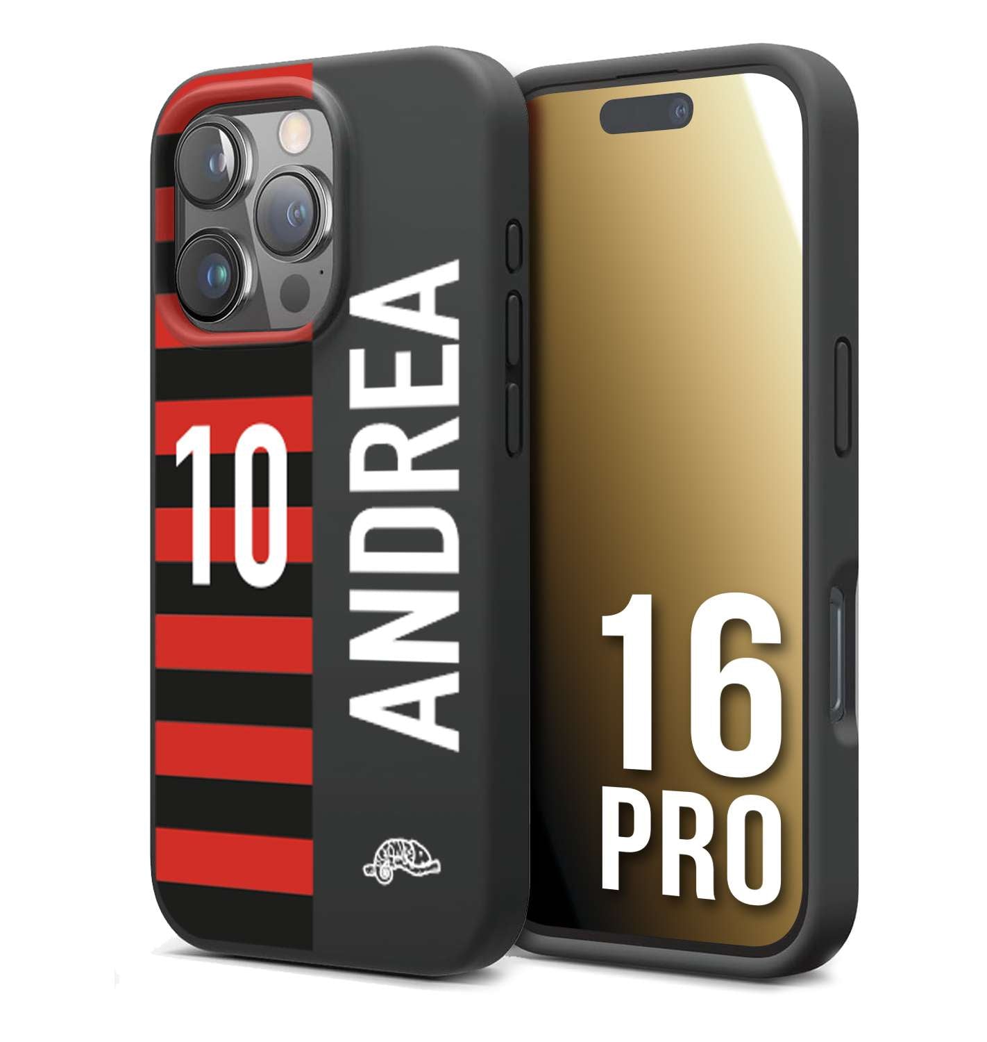 CUSTOMIZZA - Custodia cover nera morbida in tpu compatibile per iPhone 16 PRO personalizzata calcio football nome e numero calciatori rossonera