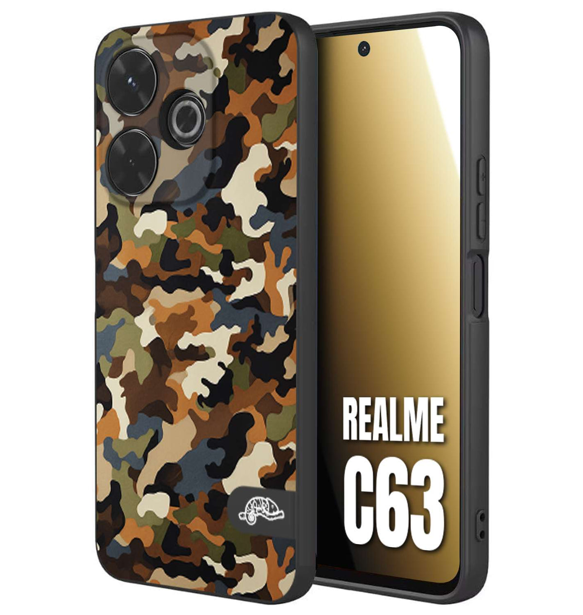 CUSTOMIZZA - Custodia cover nera morbida in tpu compatibile per Realme C63 camouflage mimetico militare moderno blu marrone beige