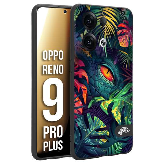 CUSTOMIZZA - Custodia cover nera morbida in tpu compatibile per Oppo Reno 9 PRO PLUS animali color giungla tropicale occhio di coccodrillo alligatore disegnato