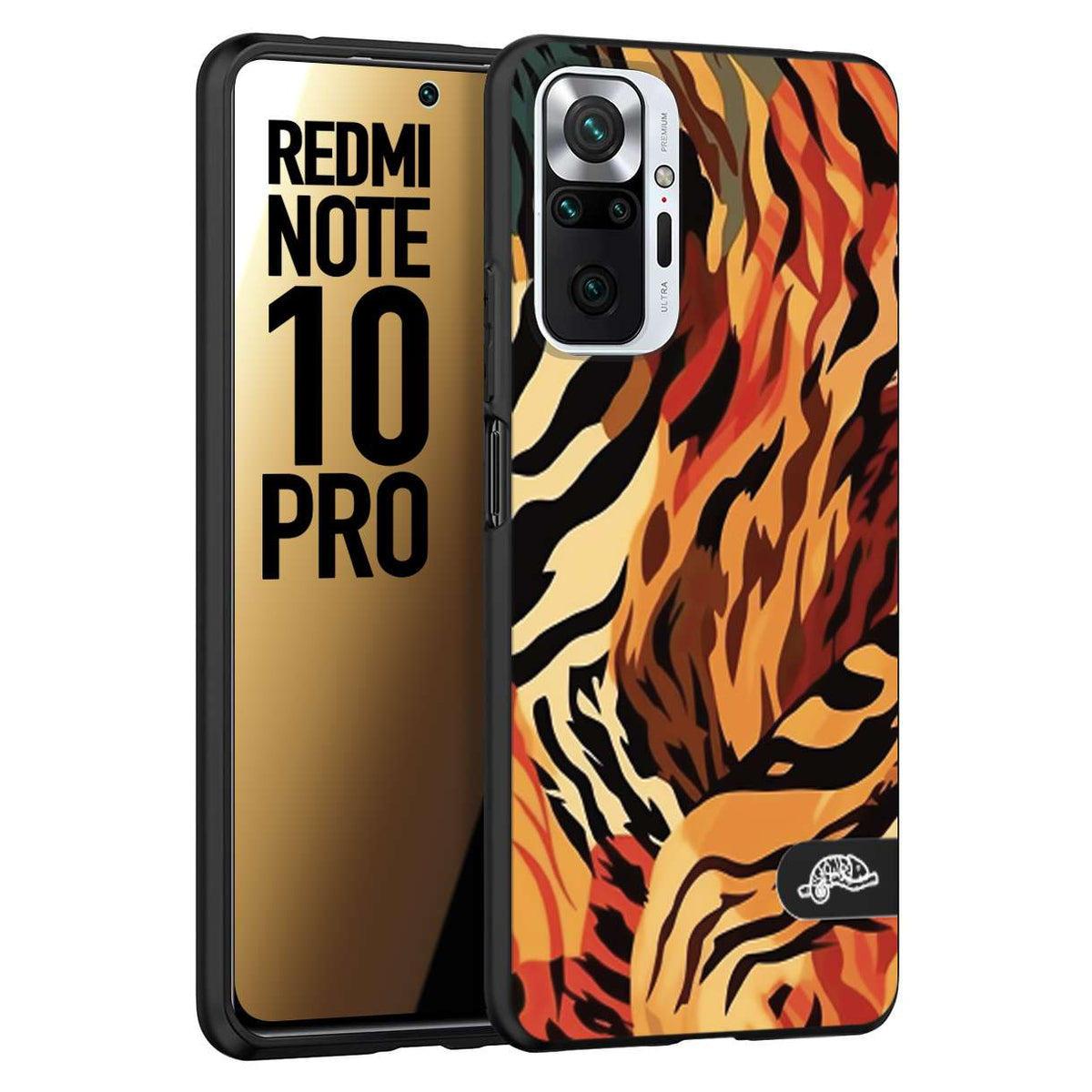 CUSTOMIZZA - Custodia cover nera morbida in tpu compatibile per Xiaomi Redmi Note 10 PRO leopardato maculato tigrato tiger colorata gialla rossa arancio