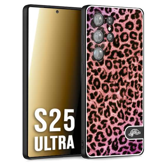 CUSTOMIZZA - Custodia cover nera morbida in tpu compatibile per Samsung S25 ULTRA leopardato maculato donna rosa leopard