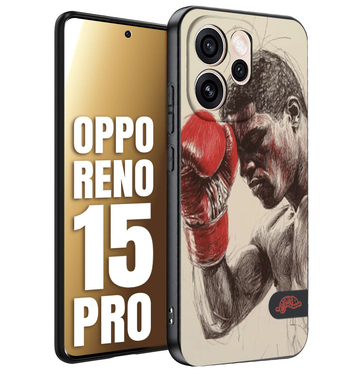CUSTOMIZZA - Custodia cover nera morbida in tpu compatibile per Oppo Reno 15 PRO pugilato pugili disegno tattoo guantoni boxer pesi massimi