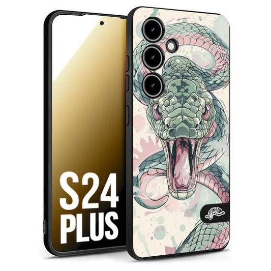CUSTOMIZZA - Custodia cover nera morbida in tpu compatibile per Samsung S24 PLUS snake pink green serpente tatuaggio tattoo disegnato a mano