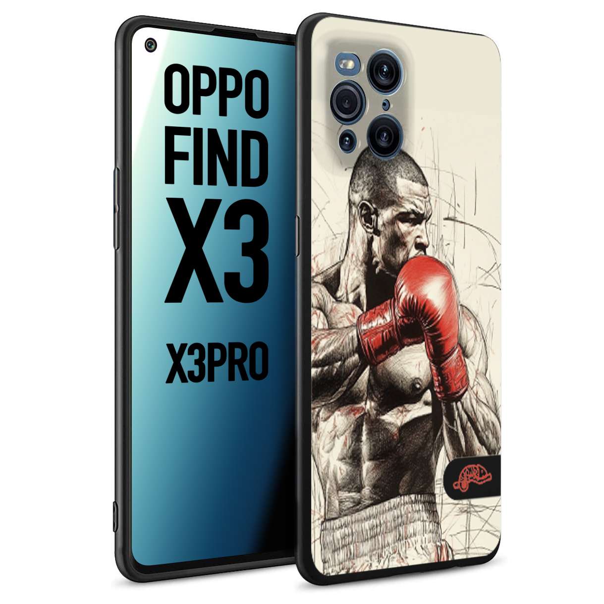 CUSTOMIZZA - Custodia cover nera morbida in tpu compatibile per Oppo Find X3 - Find X3 Pro 5G pugilato pugili disegno tattoo guantoni box sport ring