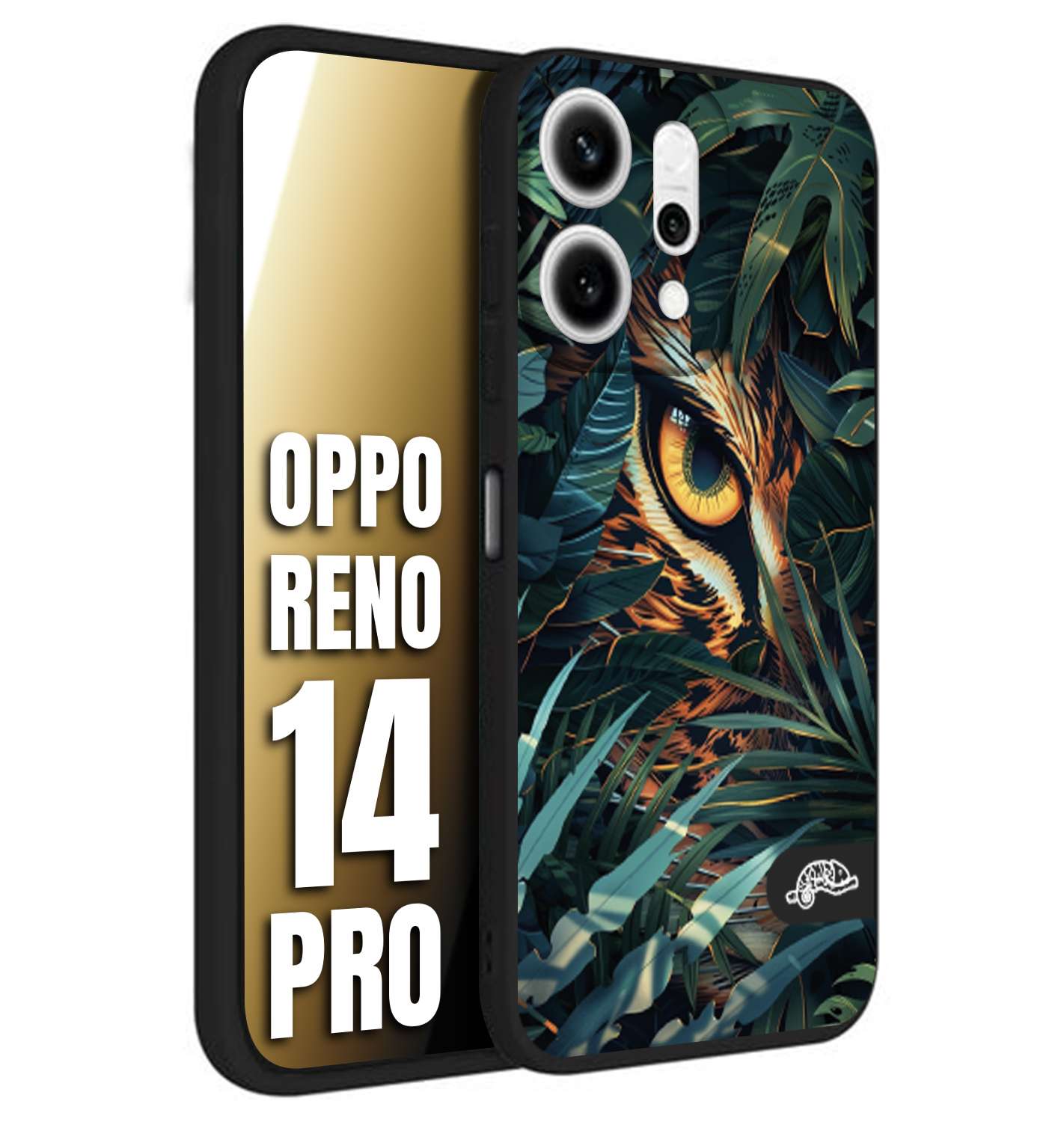 CUSTOMIZZA - Custodia cover nera morbida in tpu compatibile per Oppo Reno 14 PRO animali color giungla tropicale occhio di giaguaro felino disegnato