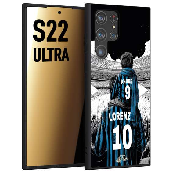 CUSTOMIZZA - Custodia cover nera morbida in tpu compatibile per Samsung S22 ULTRA personalizzata calcio football padre e figlio calciatori nerazzurra
