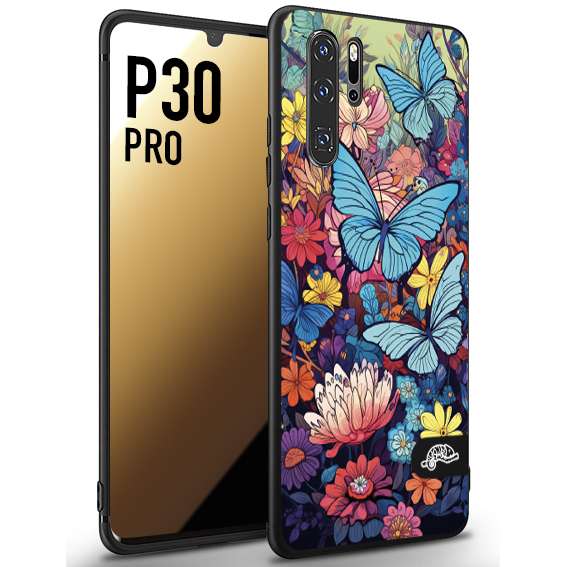 CUSTOMIZZA - Custodia cover nera morbida in tpu compatibile per Huawei P30 PRO farfalle butterfly moderno donna disegnate gialla blu rosa