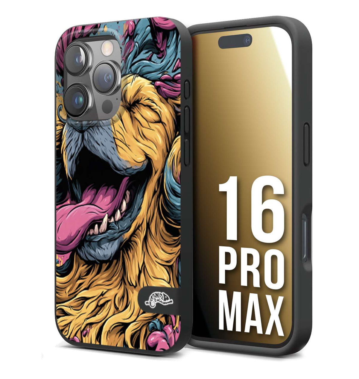 CUSTOMIZZA - Custodia cover nera morbida in tpu compatibile per iPhone 16 PRO MAX Golden Retriever illustrazione cane pop art cane street art cartone animato