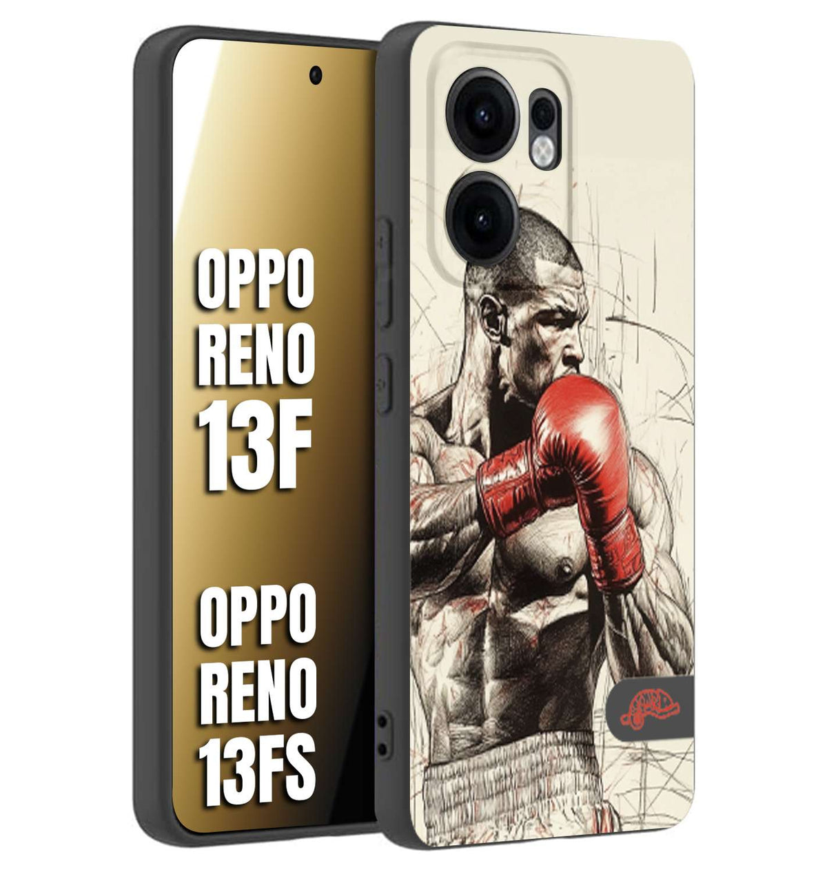 CUSTOMIZZA - Custodia cover nera morbida in tpu compatibile per Oppo Reno 13 F pugilato pugili disegno tattoo guantoni box sport ring
