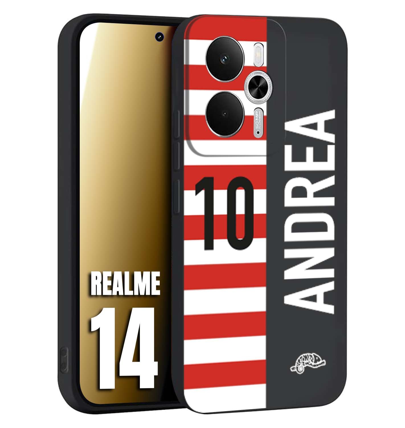 CUSTOMIZZA - Custodia cover nera morbida in tpu compatibile per Realme 14 5G personalizzata calcio football nome e numero calciatori bianco rossa