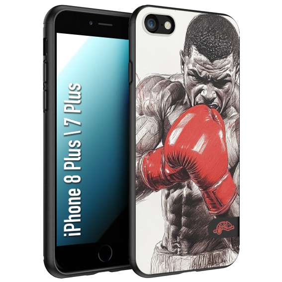CUSTOMIZZA - Custodia cover nera morbida in tpu compatibile per iPhone 7 Plus - 8 plus pugilato pugili disegno tattoo guantoni box pesi massimi gancio