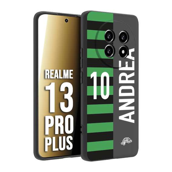 CUSTOMIZZA - Custodia cover nera morbida in tpu compatibile per Realme 13 PRO PLUS personalizzata calcio football nome e numero calciatori neroverde