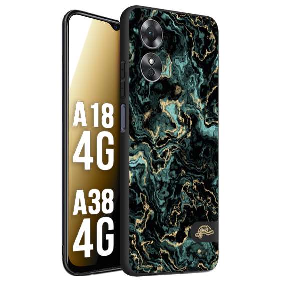 CUSTOMIZZA - Custodia cover nera morbida in tpu compatibile per Oppo A18 4G - A38 4G effetto marmo marble verde green venature dorato pietra