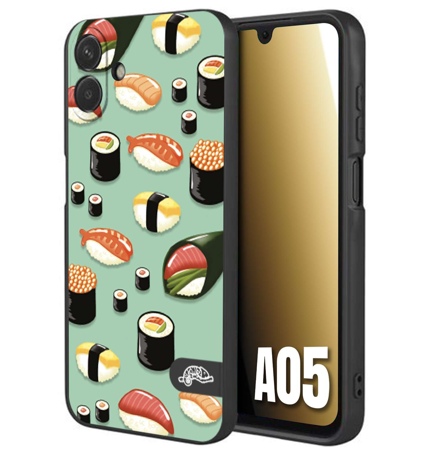 CUSTOMIZZA - Custodia cover nera morbida in tpu compatibile per Samsung A05 sushi disegni giapponese nighiri acquamarina verde