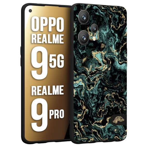 CUSTOMIZZA - Custodia cover nera morbida in tpu compatibile per Realme 9 5G - 9 PRO effetto marmo marble verde green venature dorato pietra
