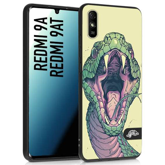 CUSTOMIZZA - Custodia cover nera morbida in tpu compatibile per Xiaomi Redmi 9A - 9AT snake yellow green serpente tatuaggio tattoo disegnato a mano