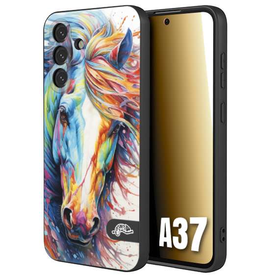CUSTOMIZZA - Custodia cover nera morbida in tpu compatibile per Samsung A37 animali color cavallo horse viso colori vibranti disegnato schizzo