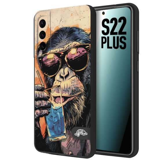 CUSTOMIZZA - Custodia cover nera morbida in tpu compatibile per Samsung S22 PLUS estate disegnata cocktails animali simpatici scimmia monkey negroni