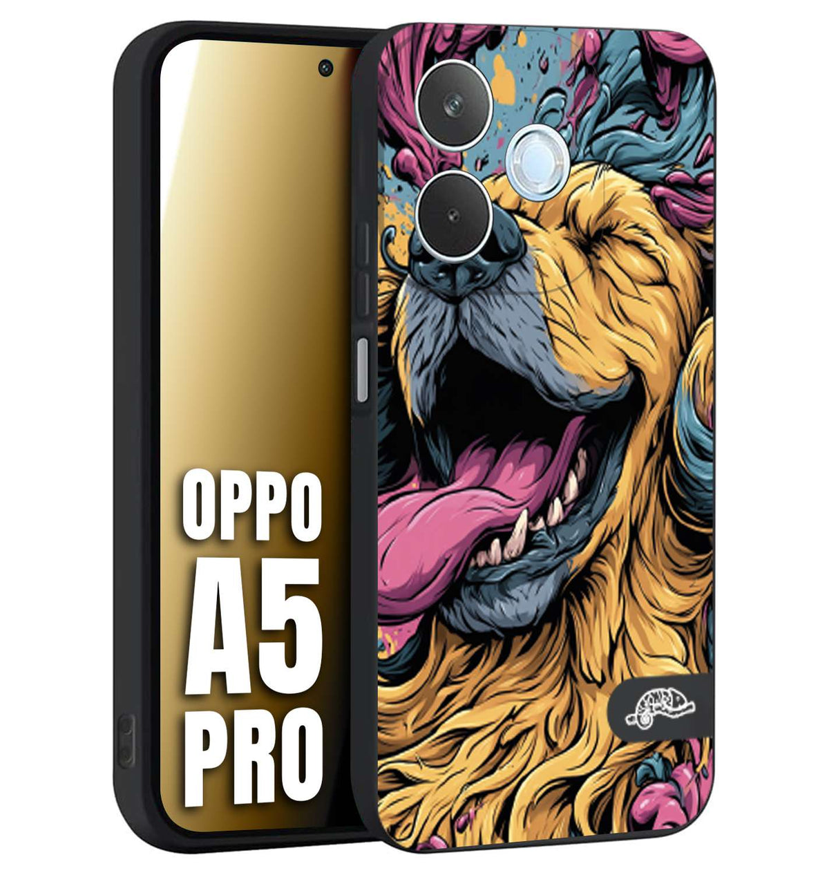 CUSTOMIZZA - Custodia cover nera morbida in tpu compatibile per Oppo A5 PRO Golden Retriever illustrazione cane pop art cane street art cartone animato