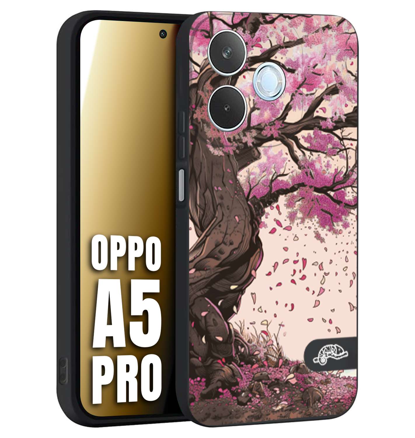 CUSTOMIZZA - Custodia cover nera morbida in tpu compatibile per Oppo A5 PRO giapponese colori morbidi fiori di ciliegio rosa disegnata