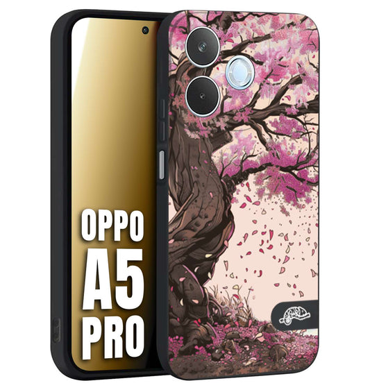 CUSTOMIZZA - Custodia cover nera morbida in tpu compatibile per Oppo A5 PRO giapponese colori morbidi fiori di ciliegio rosa disegnata