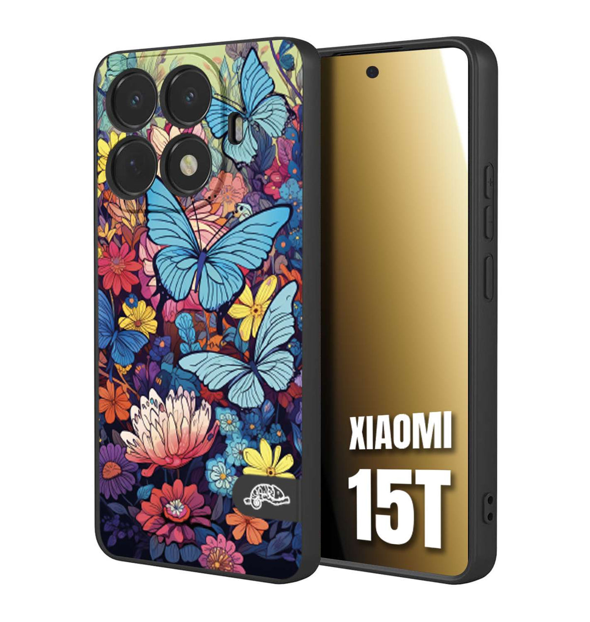 CUSTOMIZZA - Custodia cover nera morbida in tpu compatibile per Xiaomi 15T farfalle butterfly moderno donna disegnate gialla blu rosa