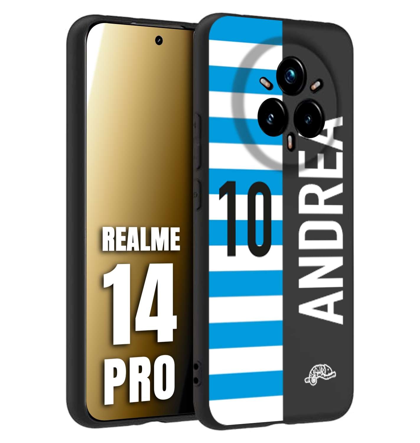 CUSTOMIZZA - Custodia cover nera morbida in tpu compatibile per Realme 14 PRO personalizzata calcio football nome e numero calciatori biancazzurri