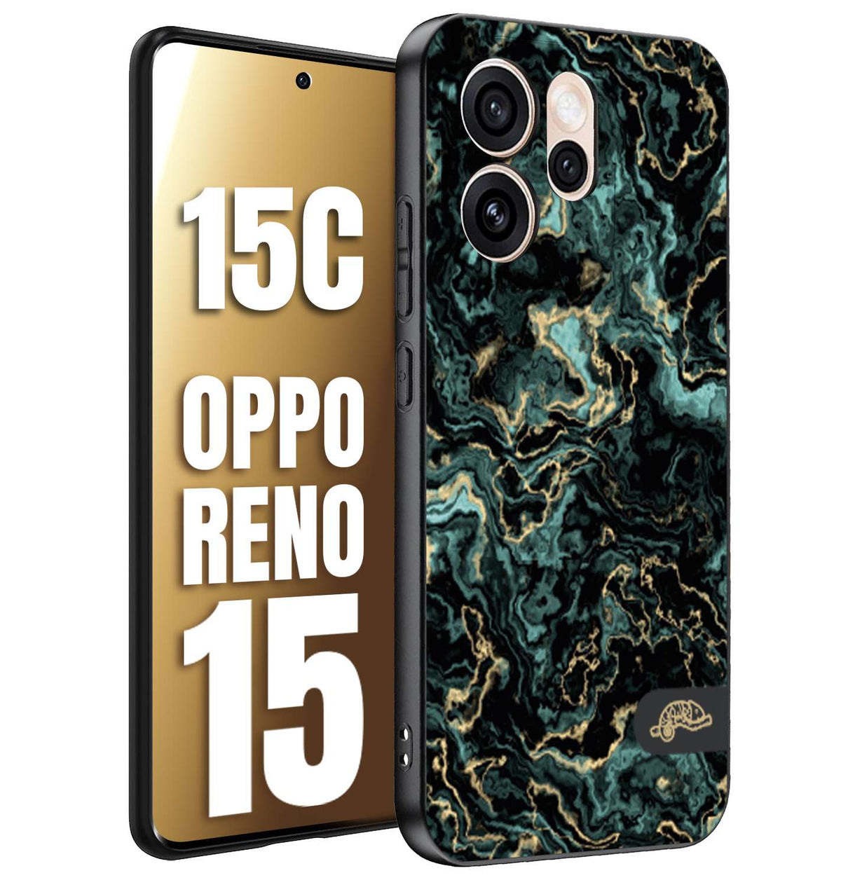 CUSTOMIZZA - Custodia cover nera morbida in tpu compatibile per Oppo Reno 15 - Reno 15Ceffetto marmo marble verde green venature dorato pietra