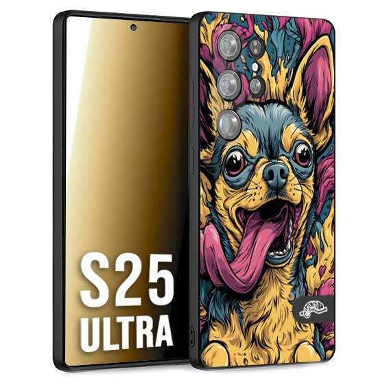 CUSTOMIZZA - Custodia cover nera morbida in tpu compatibile per Samsung S25 ULTRA Chihuahua illustrazione cane pop art cane street art cartone animato