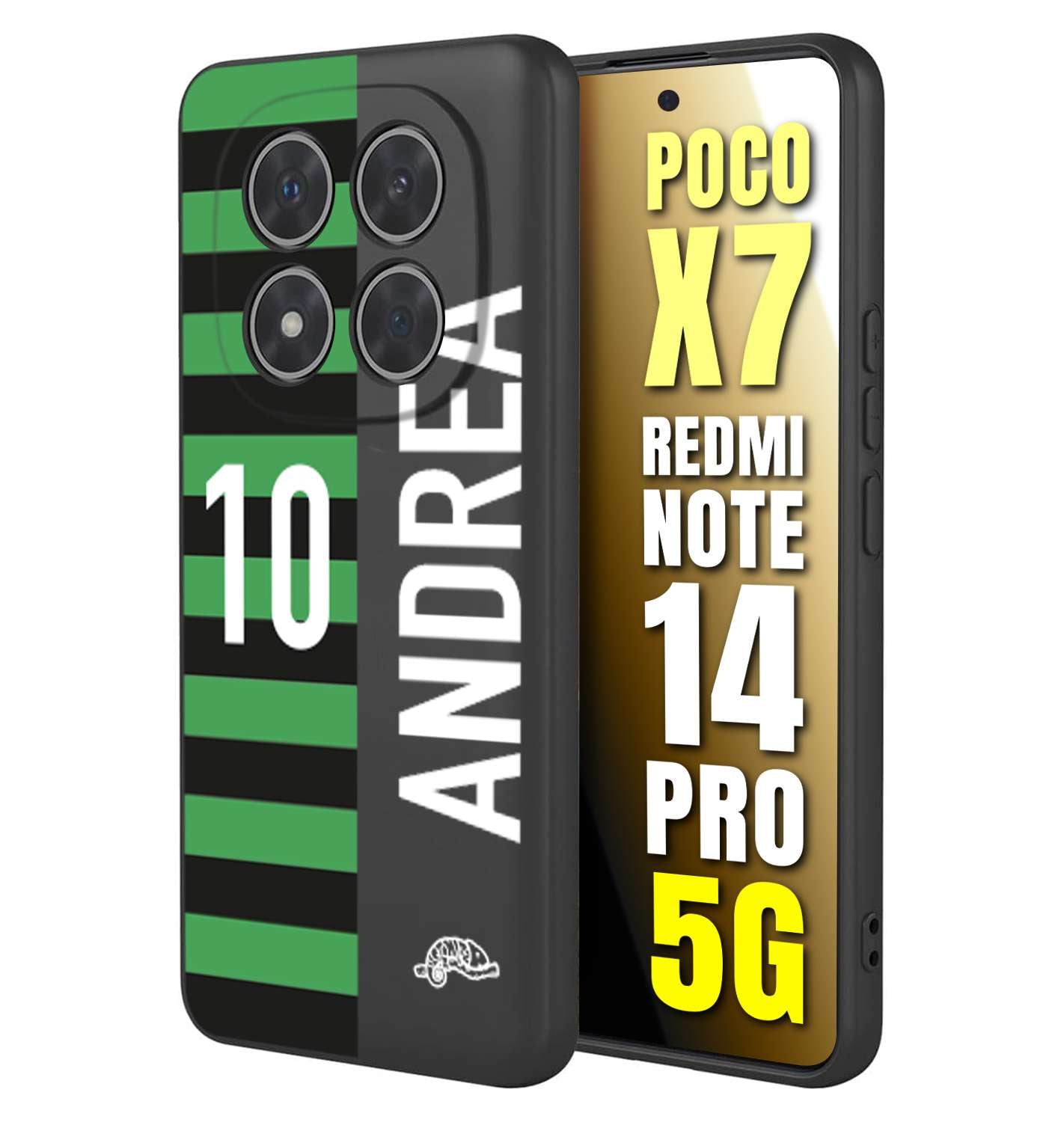 CUSTOMIZZA - Custodia cover nera morbida in tpu compatibile per Xiaomi Redmi Note 14 PRO 5G personalizzata calcio football nome e numero calciatori neroverde