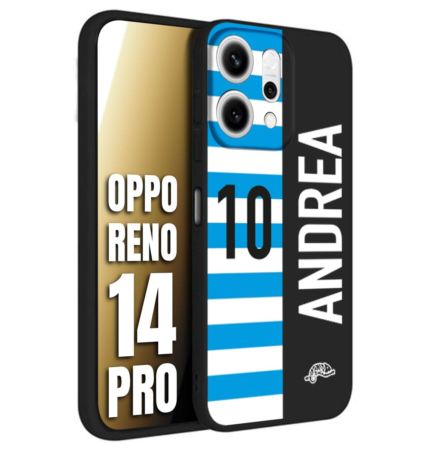 CUSTOMIZZA - Custodia cover nera morbida in tpu compatibile per Oppo Reno 14 PRO personalizzata calcio football nome e numero calciatori biancazzurri