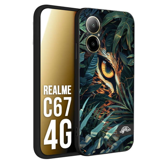 CUSTOMIZZA - Custodia cover nera morbida in tpu compatibile per Oppo C67 4G animali color giungla tropicale occhio di giaguaro felino disegnato