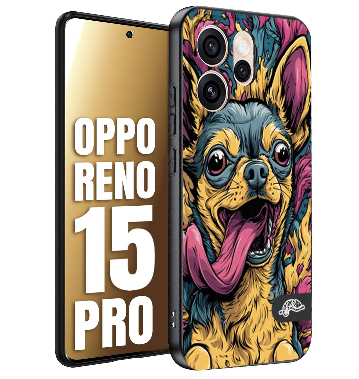 CUSTOMIZZA - Custodia cover nera morbida in tpu compatibile per Oppo Reno 15 PRO Chihuahua illustrazione cane pop art cane street art cartone animato