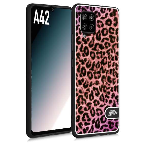 CUSTOMIZZA - Custodia cover nera morbida in tpu compatibile per Samsung A42 leopardato maculato donna rosa leopard