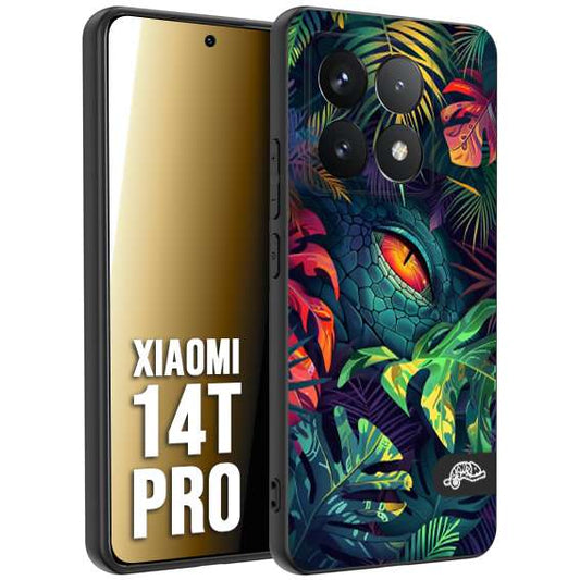 CUSTOMIZZA - Custodia cover nera morbida in tpu compatibile per Xiaomi 14T PRO animali color giungla tropicale occhio di coccodrillo alligatore disegnato