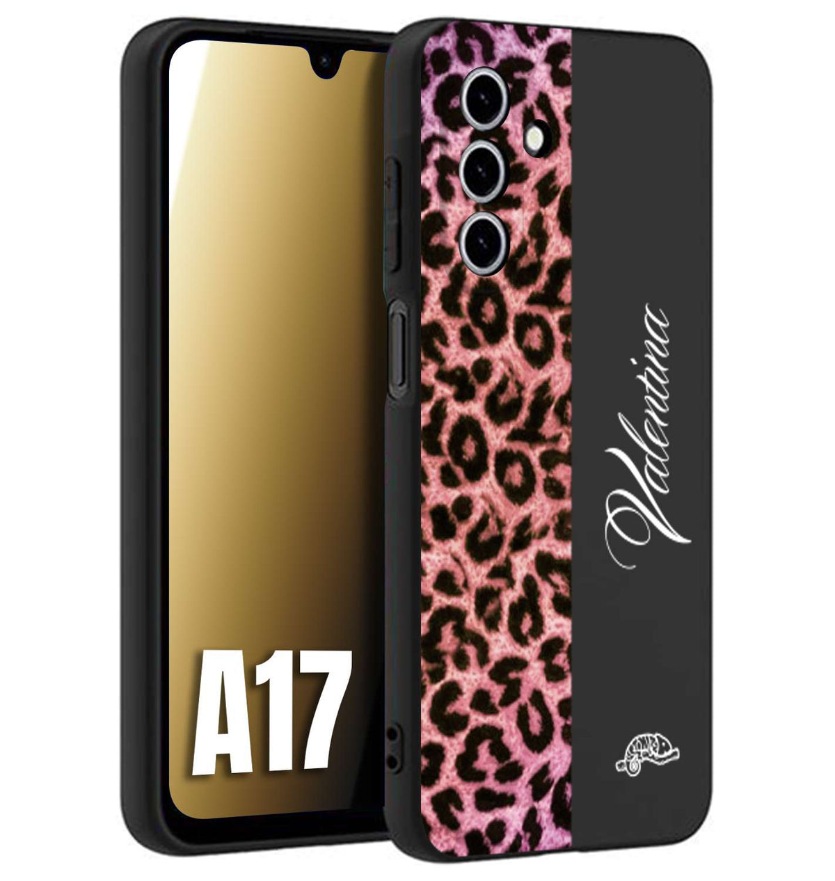 CUSTOMIZZA - Custodia cover nera morbida in tpu compatibile per Samsung A17 leopardato rosa fucsia personalizzata nome iniziali