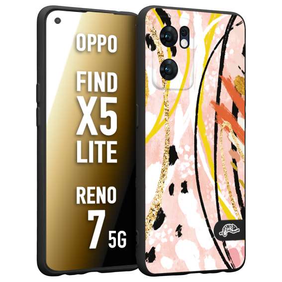 CUSTOMIZZA - Custodia cover nera morbida in tpu compatibile per Oppo Reno 7 - Find X5 LITE fiori astratti donna zebrato leopardato fantasia dorata gialla rosa colorata