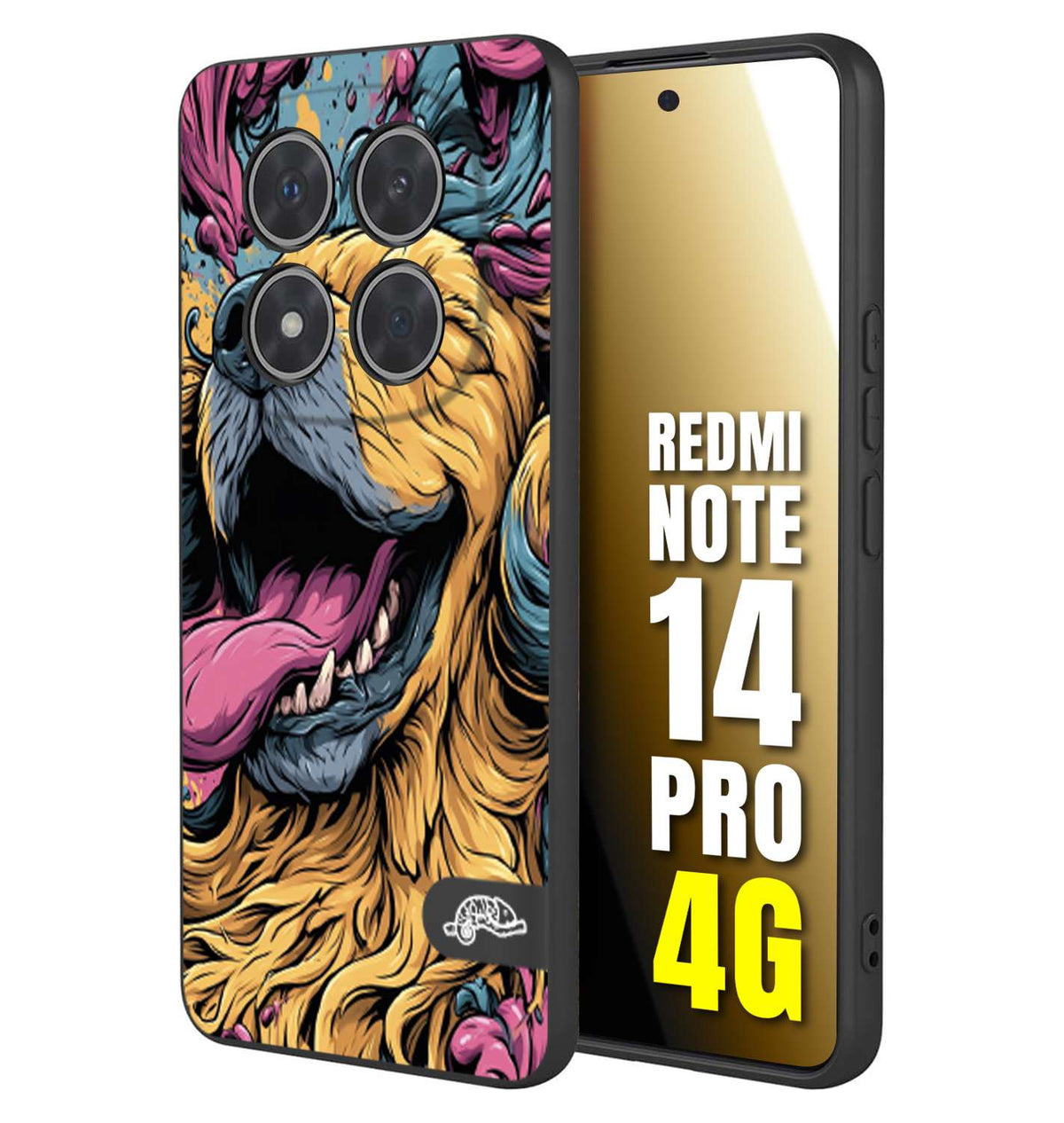 CUSTOMIZZA - Custodia cover nera morbida in tpu compatibile per Xiaomi Redmi Note 14 PRO 4G Golden Retriever illustrazione cane pop art cane street art cartone animato